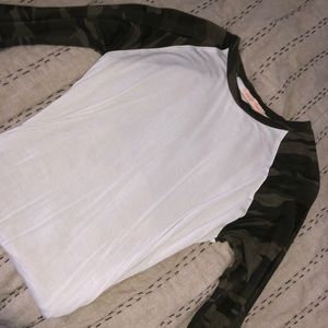 Camo sleeve baseball tee